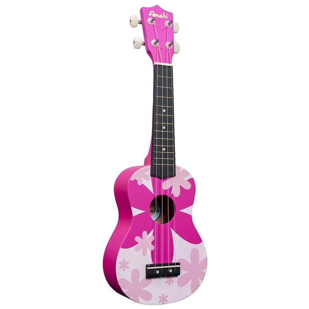 Amahi DDUK Tropical Series Soprano Ukulele With Bag-Pink Flower-Andy's Music