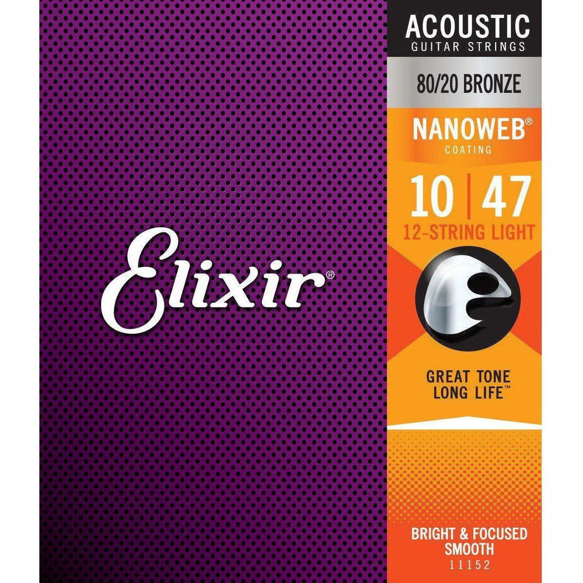 Elixir NanoWeb 80-20 Acoustic 12-String Light 10-47, 11152-Andy's Music